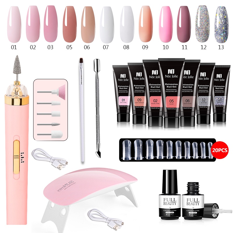 Kit de Unha Completo e Reposição Gel Acrigel Porcelana Fibra de Vidro com Motor Caneta de Unhas Manicure Pedicure Profissional lixadeira de unha eletrica profissional kit unha de gel