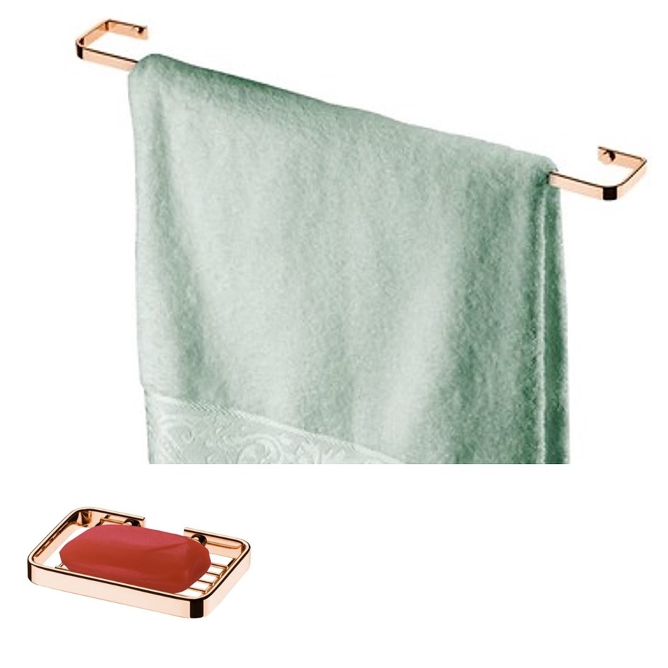 Kit Banheiro Rosé Gold Toalheiro 60cm + Saboneteira Parede Cobre - Future