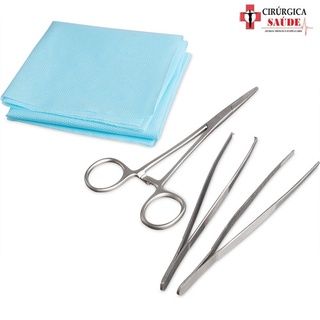Kit Curativo Estéril Com Pinça Kelly + Pinça Dente de Rato + Pinça Anatômica