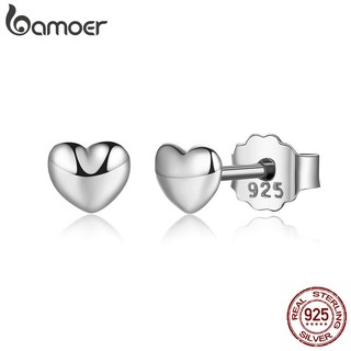 Bamoer 925 Sterling Silver Petite Plain Corações brincos Do Parafuso Prisioneiro Para As Mulheres De Prata Pequenos Jóias Finas PAS441