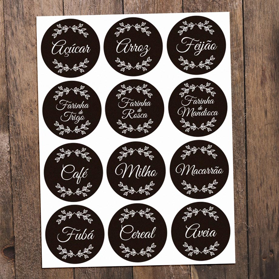 Rótulos Para Mantimentos Folhas 12 Adesivos 7x7 cm Redondo Etiqueta ...