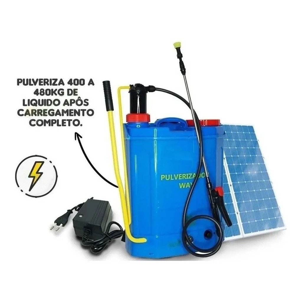Pulverizador Costal Bateria Eletrico Painel Solar 20 Litros