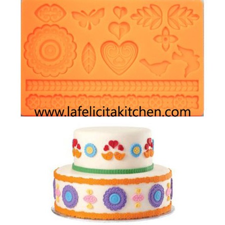 SF231 Molde FONDANT De SILICONE FOLK Folha De Borboleta Mistura De Coração Quadro Bolo Cortador De Argila De Resina TROP