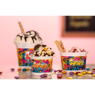 50 UN Copo Pote com Tampa 200 ml Descartável Sorvete Sundae