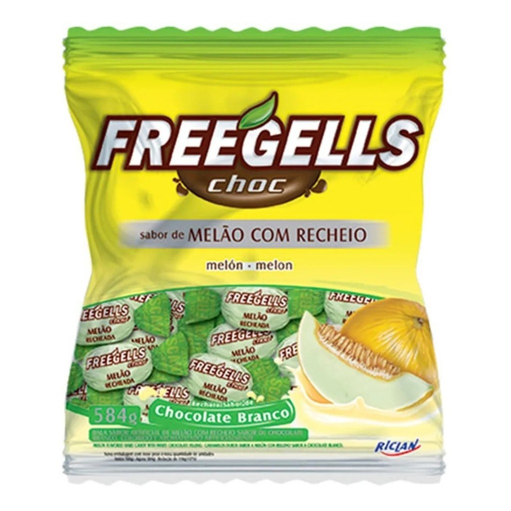 Balas Dura Melão Recheada Chocolate Branco 475g Freegells em Oferta na Shopee