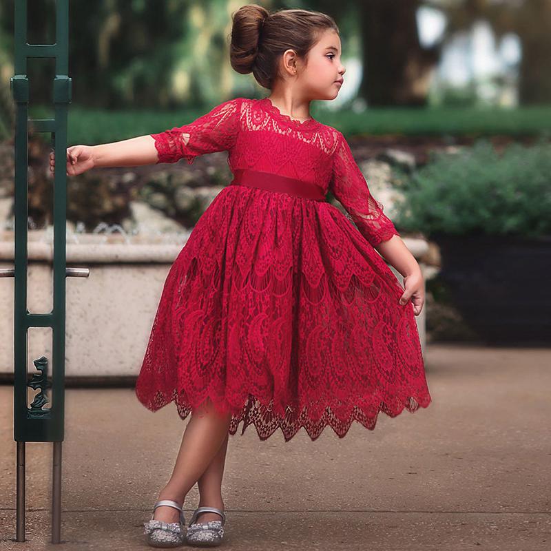 Vestido De Renda Infantil Feminino Manga Longa