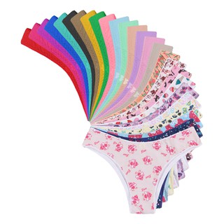 Kit 5 Tanga Calcinhas Senhora Cotton Lisa e Estampada Floral Lingerie