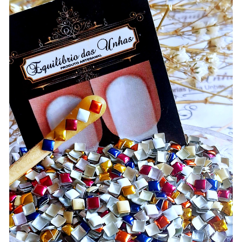 Chapinha Quadrada 4x4mm Mix atacadinho pedrarias para unhas, joias de unha, decoração, atacado, acessorios