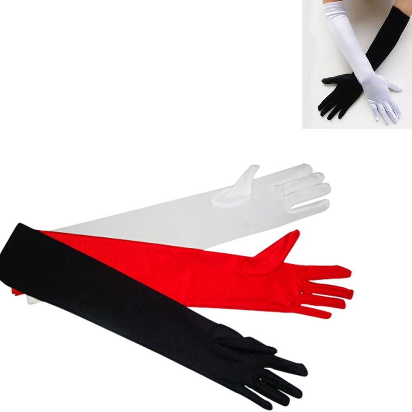 Luva Longa Feminina Festa Fantasia Cosplay Carnaval Halloween Casamento Baile Dama Debutante Branca Preta Vermelha em Oferta na Shopee