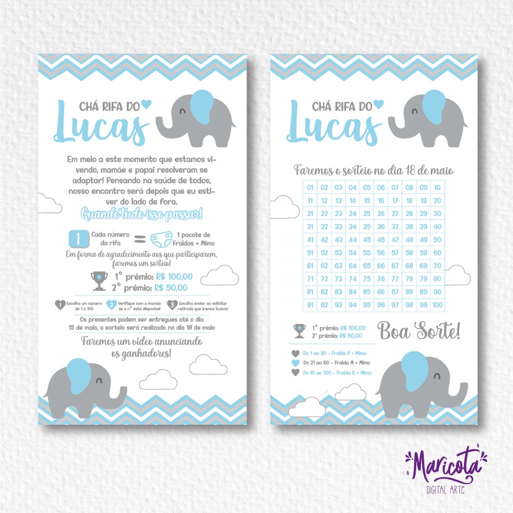Convite Cha Rifa Elefante Azul 02 Shopee Brasil