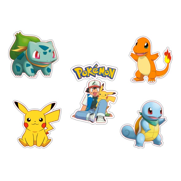 100 Apliques POKEMON Toppers Tags Tubetes Docinhos Festa Enfeites para Aniversário