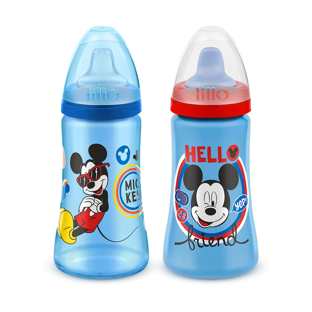 Kit 2 Copos Colors Bico De Silicone Disney Mickey Azul Lillo