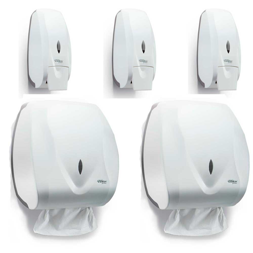 Jogo 3 Porta Sabonete sabão Líquido Dispenser álcool gel + 2 Porta Papel Toalha Toalheiro Branco Shopping Loja Restaurante Banheiro Lavabo Prédio