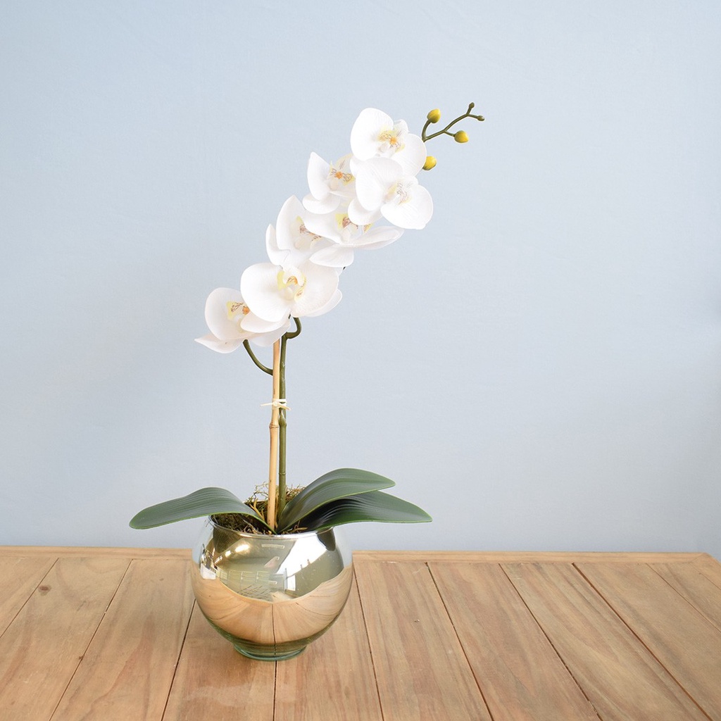 Arranjo de Orquídea Branca de Silicone Artificial no Vaso Prateado | Shopee  Brasil