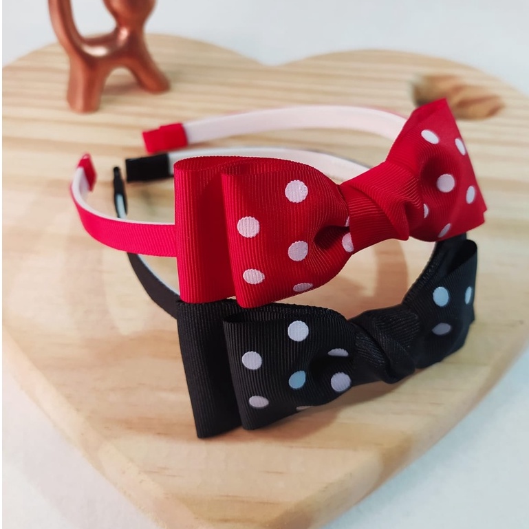 Tiara Com Laço Duplo Poá e Nó Infantil Arco de Menina Bolinhas