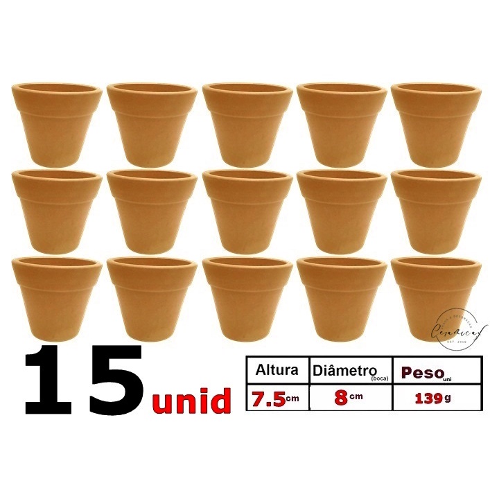 15 Vasos de Barro Ceramica p/ Plantas Jardim Vertical Cactos Suculentas Decoração 8 x 7,5 Cm