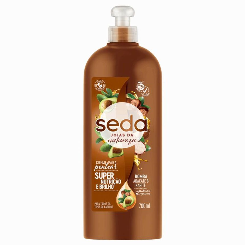 Creme de Pentear Super Nutrição e Brilho Seda Joias da Natureza Bomba Abacate e Karité 700Ml