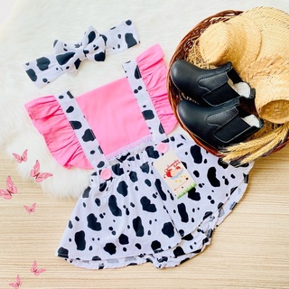 Jardineira Saia Romper Fazendinha Vaquinha Bezerrinha Romper Body