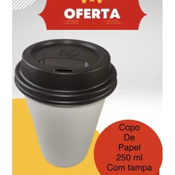 100 copos de café papel 240 ml branco com tampa preta biodegradável FNS (CHOCO)