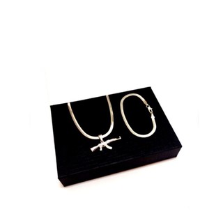Kit Feminino AK47 Corrente e Pulseira Laminada Folheada a Prata 925 Lindo