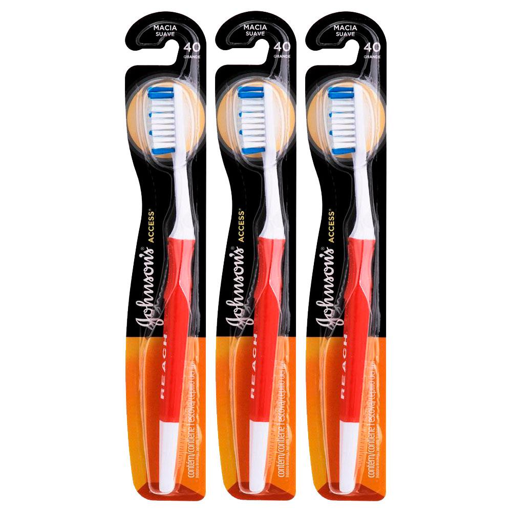 Kit 3 Escovas Dental J&j Reach Access Macia Grande 40 em Oferta na Shopee
