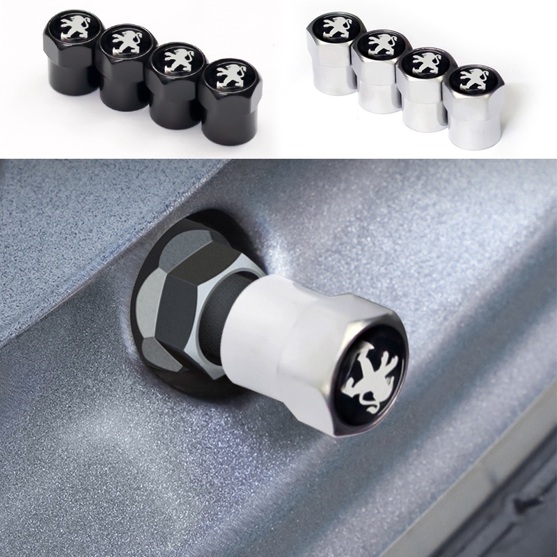 4pcs/Conjunto Liga Carro Capa De Ar Preto/Prata Hexágono Válvula Núcleo Decoração Para Peugeot 308 206 207 408 508 RCZ 208 3008 2008 408