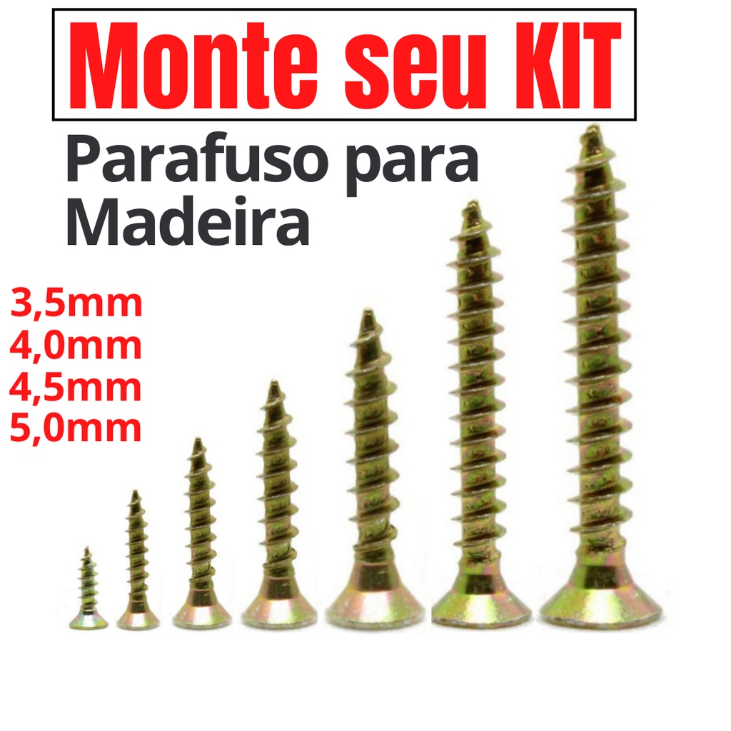 MONTE SEU KIT de Parafuso para Madeira MDF Philips Chipboard 10 - 14 - 16 - 20 - 25 - 30 - 35 - 40 - 45 - 50 - 60 - 70mm