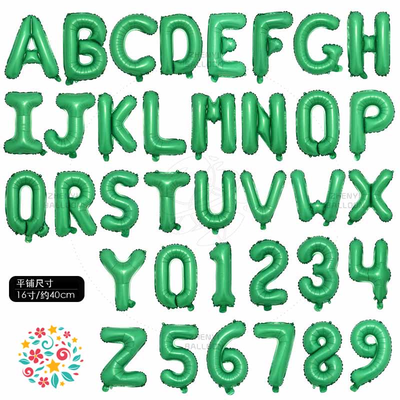 16 Polegadas Verde (A-Z) (0-9) Número Carta Balão Decoração De Casamento Aniversário Infantil Alumínio Folha De Material De Festa Precisa anniv