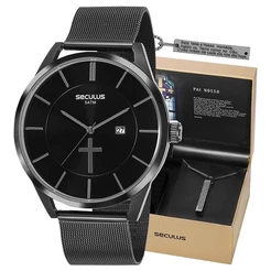 Kit Relógio Seculus Masculino Pai Nosso 20769GPSKPA1K1