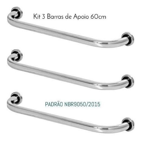 Kit 3 Barras De Apoio 60cm Idoso E Deficiente Para Banheiro