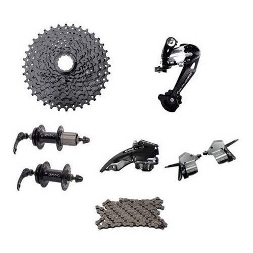 Kit Transmissão 9v/27v Tipo Shimano + Cubos Cassete K7 11/36