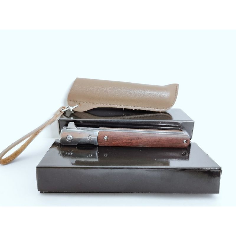 Canivete Stiletto Italiano Saque Rapido Com Bainha De Couro