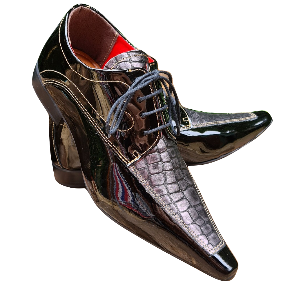 Sapato Masculino Italiano em Couro Social Executivo - Preto - Aligator Ref: 1020