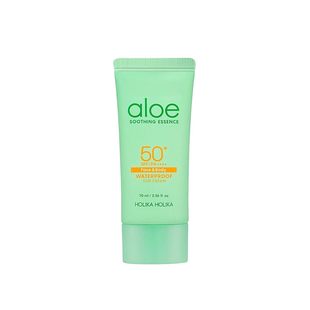 holika holika aloe soothing essence waterproof sun cream SPF50+/PA++++ 70g em Oferta na Shopee