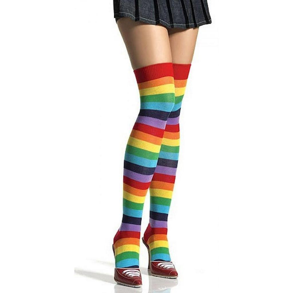Meia Calça 7/8 Listrada Arco Íris Cosplay Colorida Acessorio Carnaval Halloween