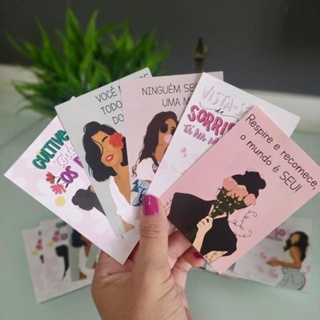 KIT com 50 Folhetos Motivacionais Mulheres | Cartão cliente | 10x7 | 90g | Papelaria em Oferta na Shopee