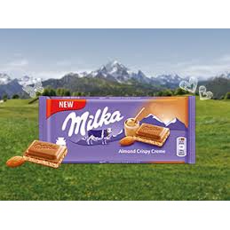 Milka Almond Crispy Creme - Chocolate Ao Leite Recheio Avelã - Polônia