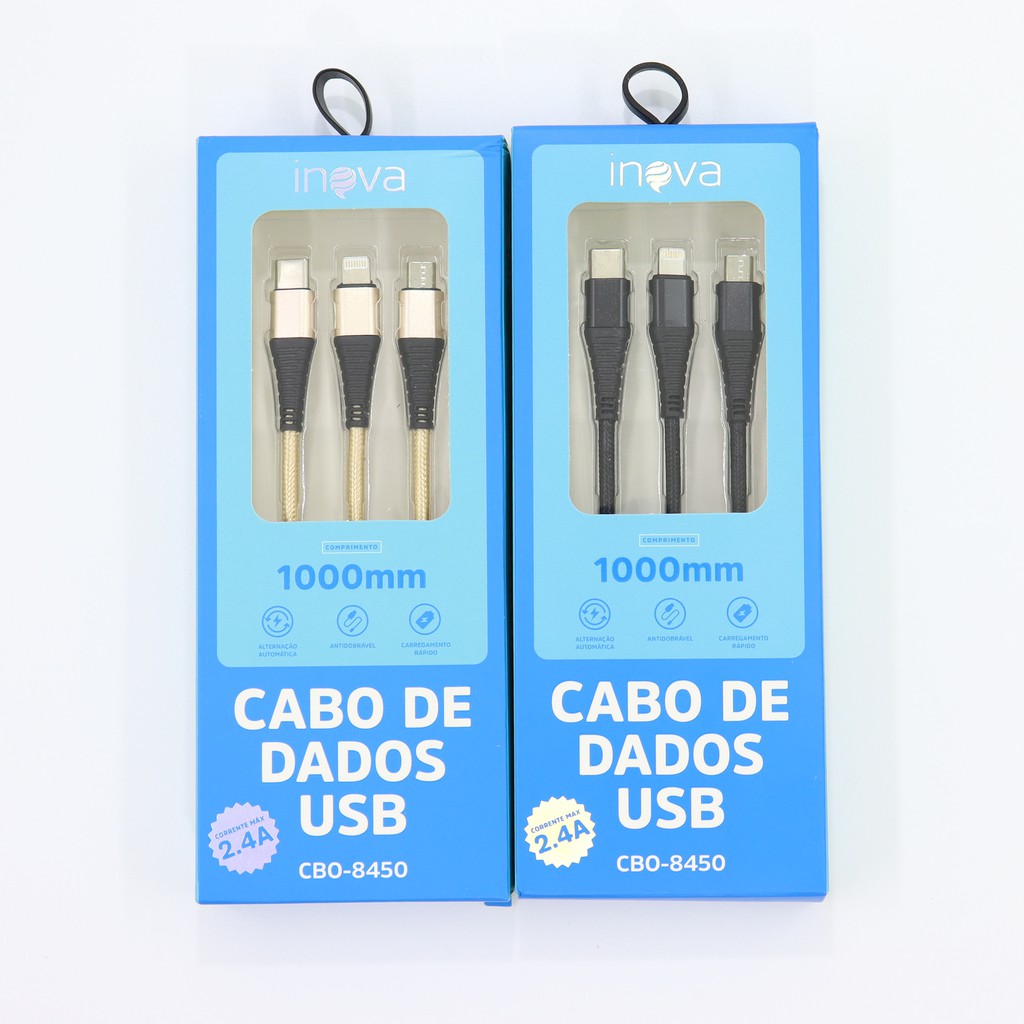 Cabo 3 Em 1 Tipo C/ V8 / Iphone 2.4A Usb Universal