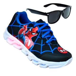 Kit Tenis Infantil Masculino De Led Meninos Homem Aranha + Oculos Escuro Barato Macio Confortável em Oferta na Shopee