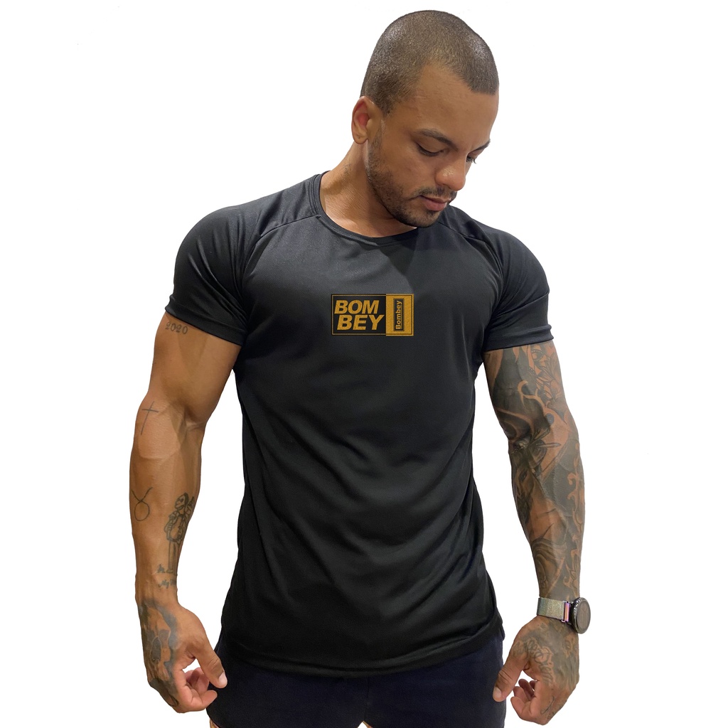 Camiseta Masculina Manga Raglan Fit Preta Bombey