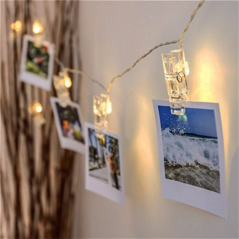 Detalhes do Varal De Fotos Com Grampos Pregador Led 2 Metros Decorar Cordão Acende Luz Luminoso Clips Retrato Pilha