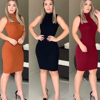 Vestido tubinho midi gola alta Tecido com elastano