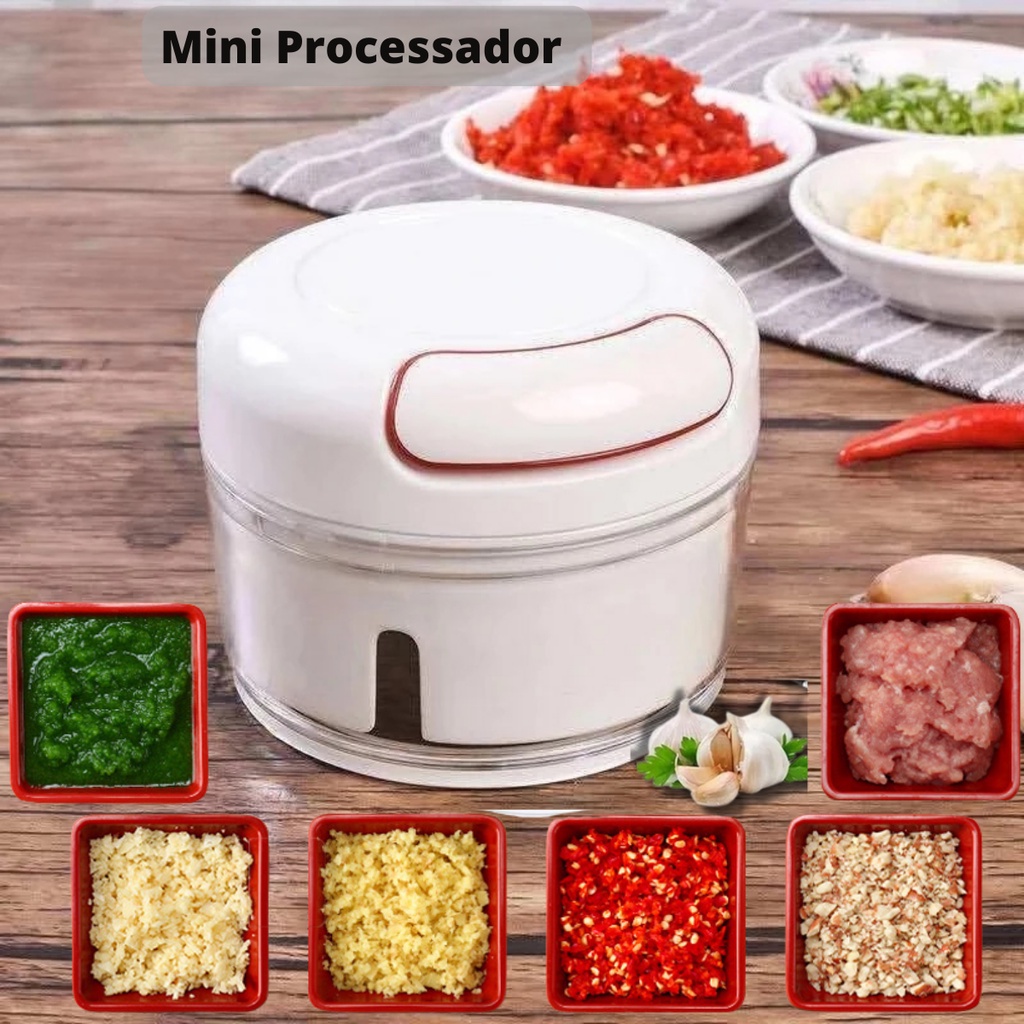 Mini Multiprocessador Triturador Manual 2 Laminas Inox Alho Mini processador de alimentos, picador e cortador de temperos com 2 lâminas pratico.