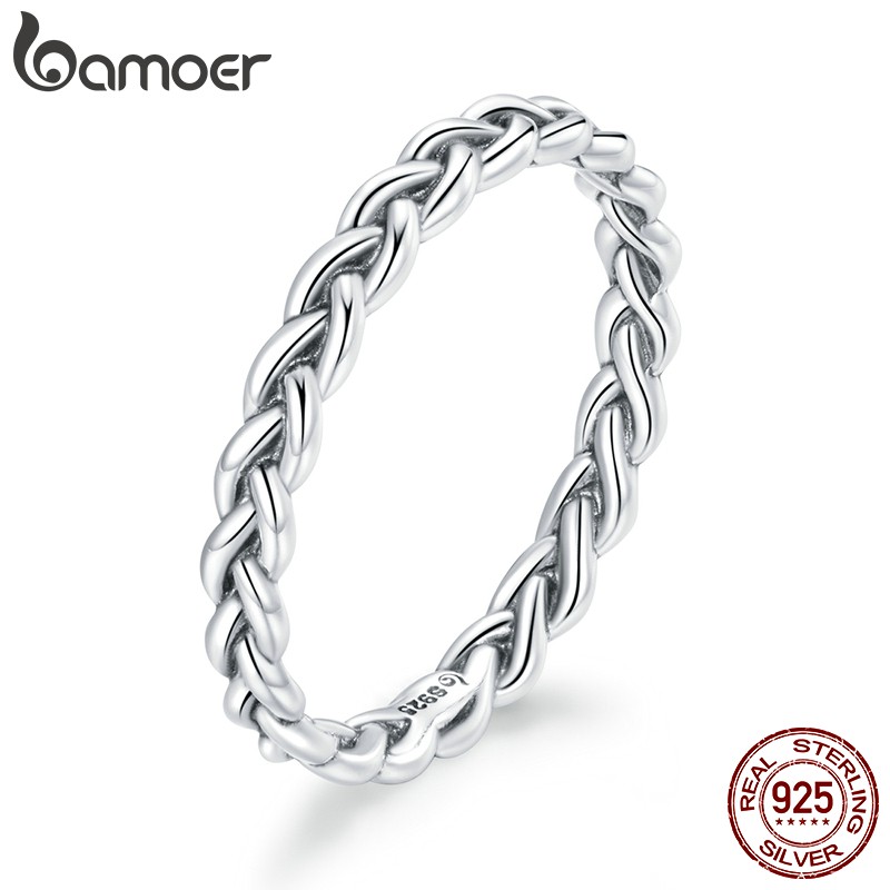 Anel De Dedo Feminino De Prata Esterlina 925 Com Textura Trançada Bsr161 em Oferta na Shopee