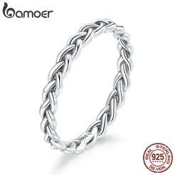 Anel De Dedo Feminino De Prata Esterlina 925 Com Textura Trançada Bsr161