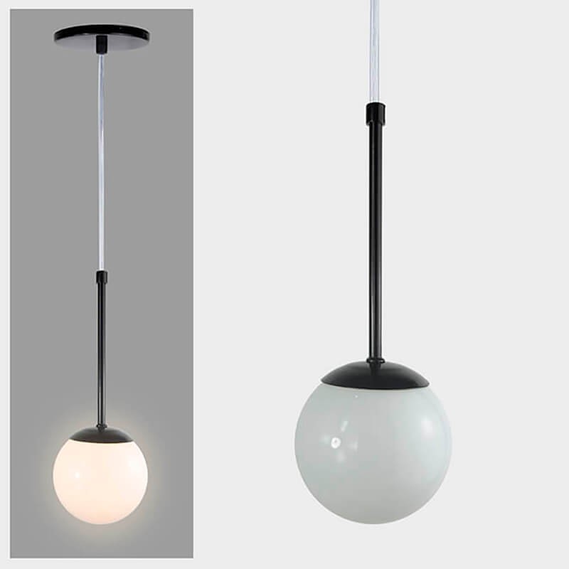 Pendente Globo Esfera de Vidro Branco 120 com Haste - PRETO