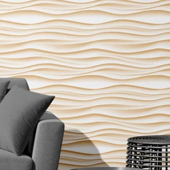 Papel De Parede Adesivo Textura 3d Efeitos Ondas Bege