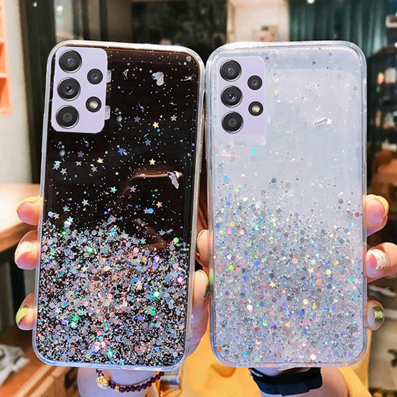 Capa Flexível Com Glitter E Estrela Para Samsung Galaxy A73 A53 A33 A13 A22 5G M13 M53 M33 A13 4G