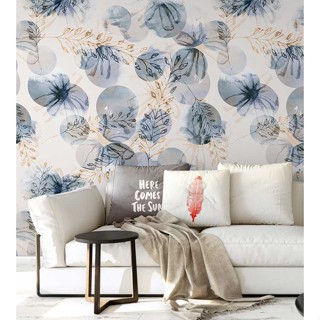 Papel de parede contemporâneo com desenhos em flores e trigos em Oferta na Shopee