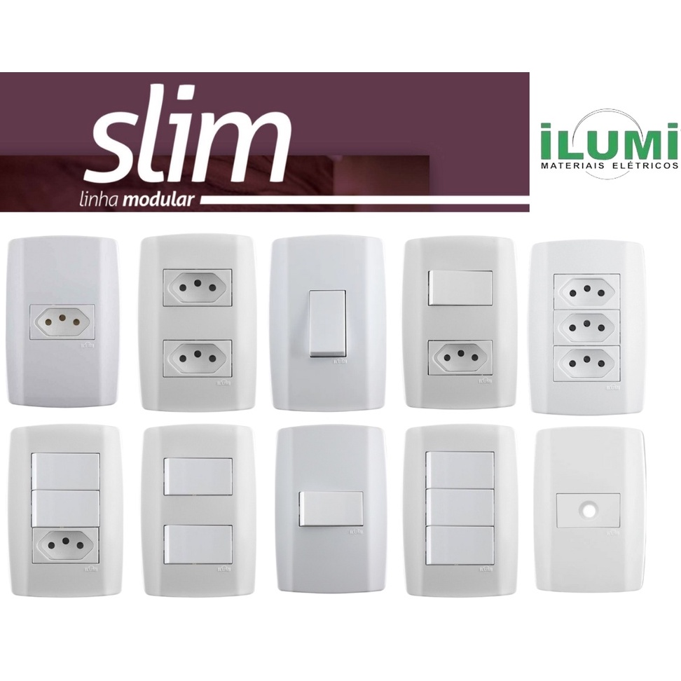 Interruptores e Tomadas Com Placa Slim Ilumi Tecla Tomada 10a e 20a  Linha Módular Completa em Oferta na Shopee